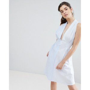 Asos Boohoo Asymmetric Spliced Striped Cotton Dress